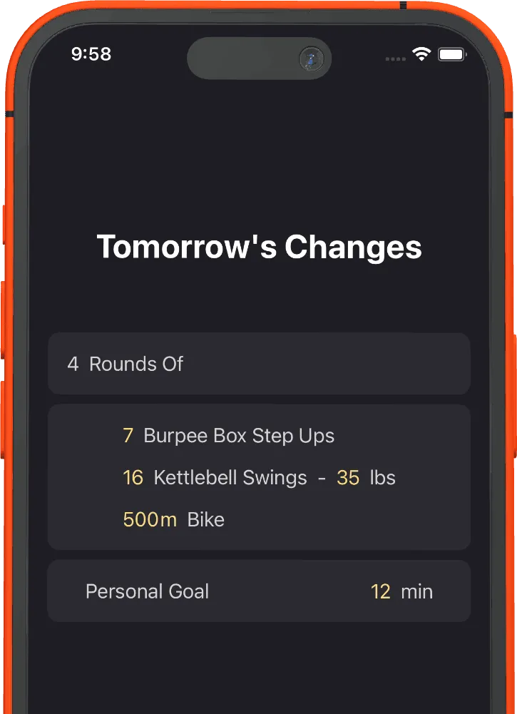 ARDOR app: tomorrow's workout changes