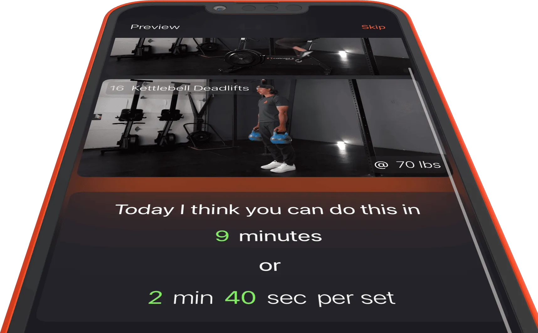 ARDOR app: today's personal goal of 9 minutes for the workout